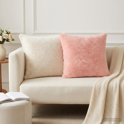 Cushion Cover 6 pcs HOUTEN Pink 50 x 50 cm Faux Rabbit Fur