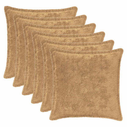 Cushion Cover 6 pcs HOUTEN Taupe 45 x 45 cm Faux Rabbit Fur