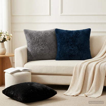 Cushion Cover 6 pcs HOUTEN Black 45 x 45 cm Faux Rabbit Fur