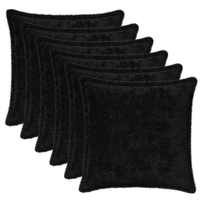 Cushion Cover 6 pcs HOUTEN Black 45 x 45 cm Faux Rabbit Fur