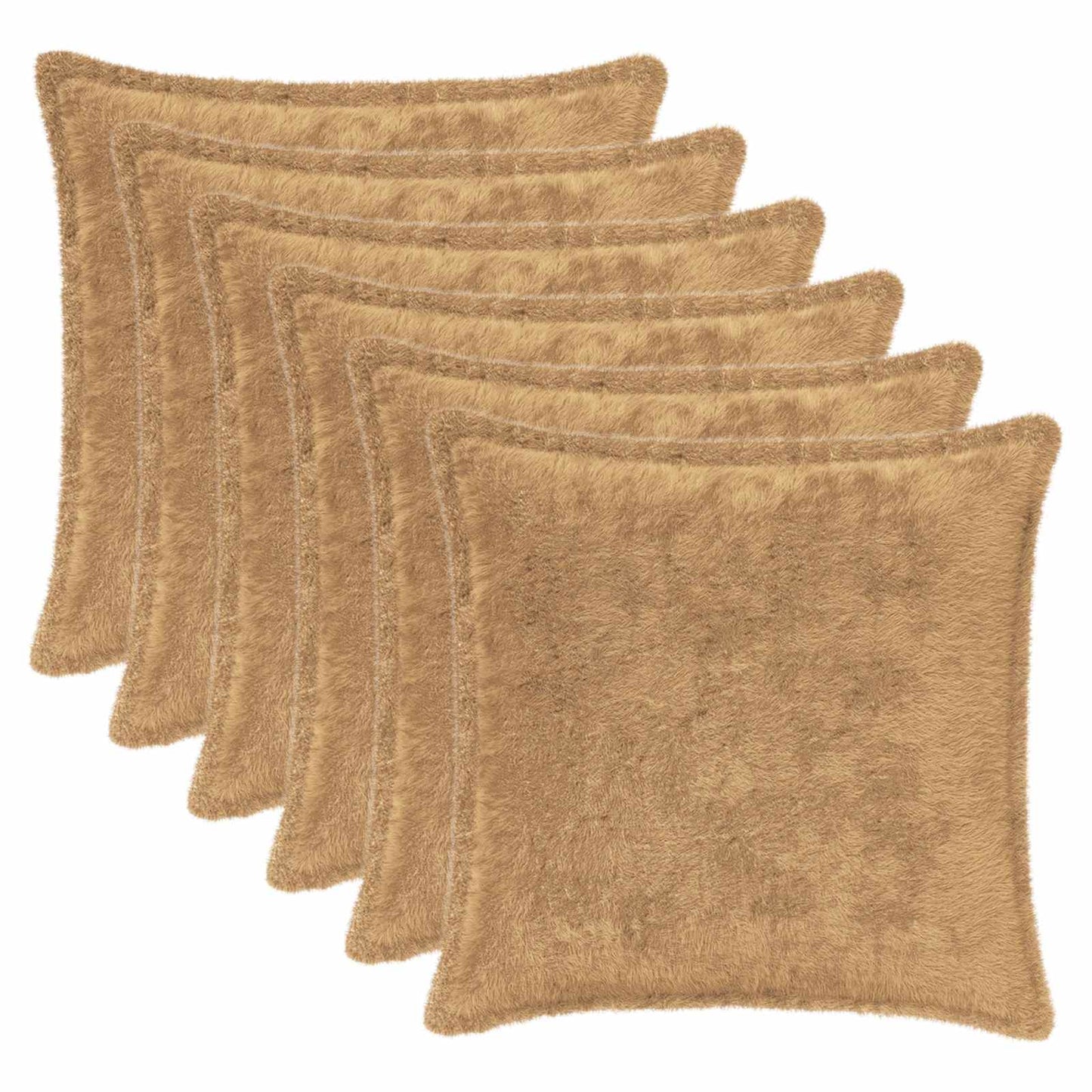 Cushion Cover 6 pcs HOUTEN Taupe 50 x 50 cm Faux Rabbit Fur