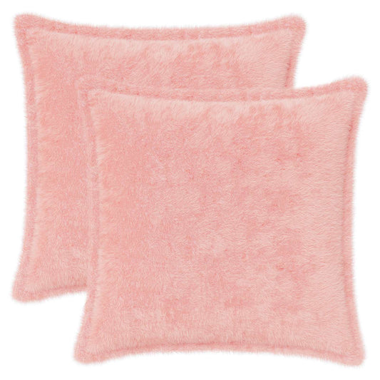 Cushion Cover 2 pcs HOUTEN Pink 50 x 50 cm Faux Rabbit Fur