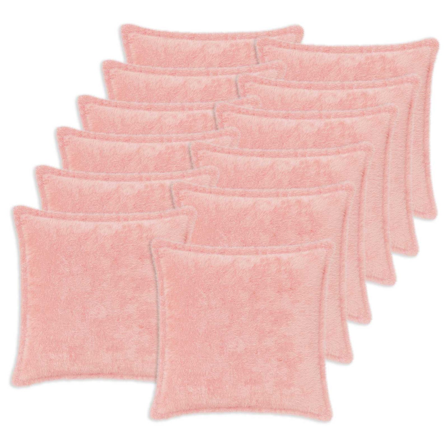 Cushion Cover 12 pcs HOUTEN Pink 50 x 50 cm Faux Rabbit Fur