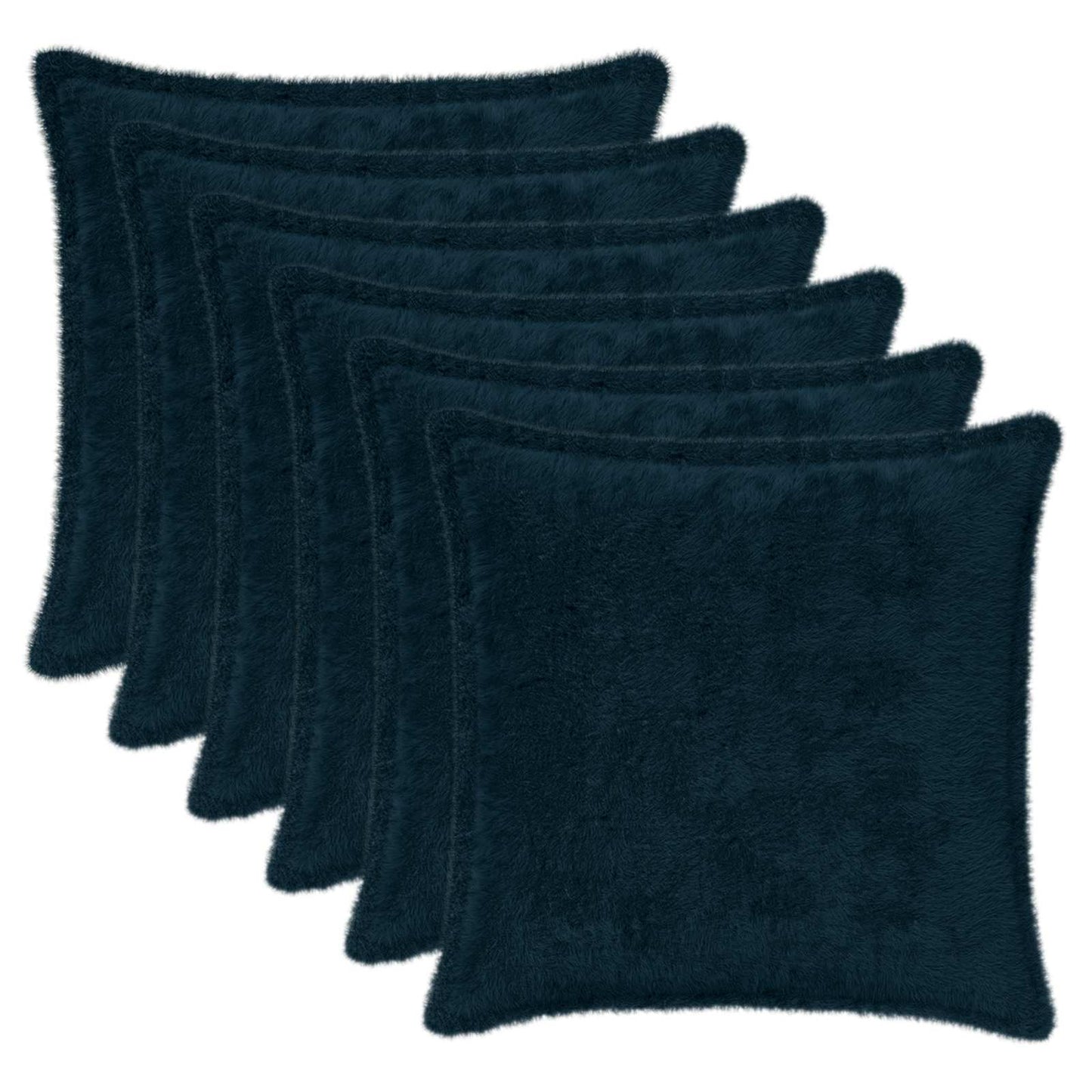 Cushion Cover 6 pcs HOUTEN Navy Blue 50 x 50 cm Faux Rabbit Fur