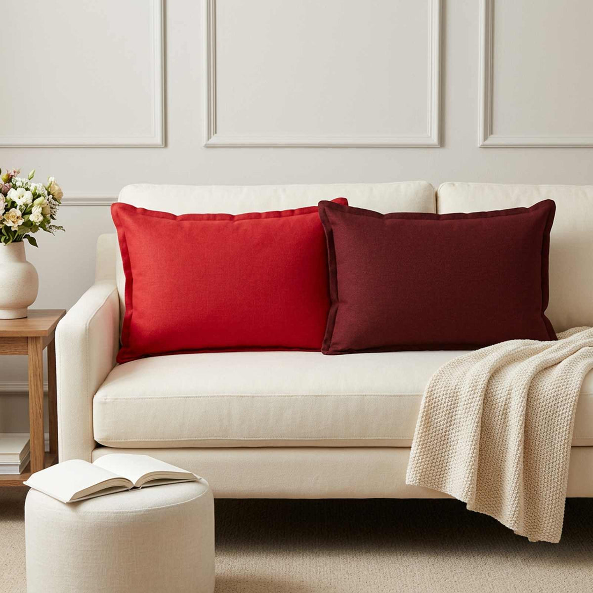 Throw Pillow 2 pcs HOUTEN Wine Red 50 x 75 cm Faux Linen