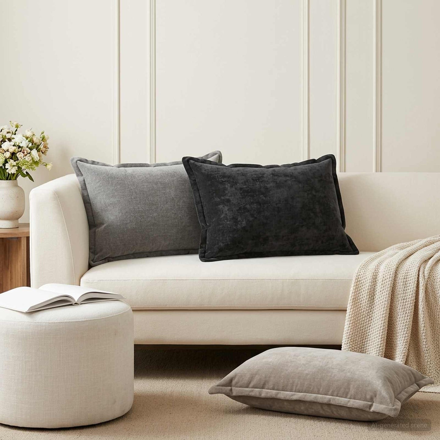Cushion Cover 2 pcs HOUTEN Dark Grey 50 x 70 cm Chenille Fabric