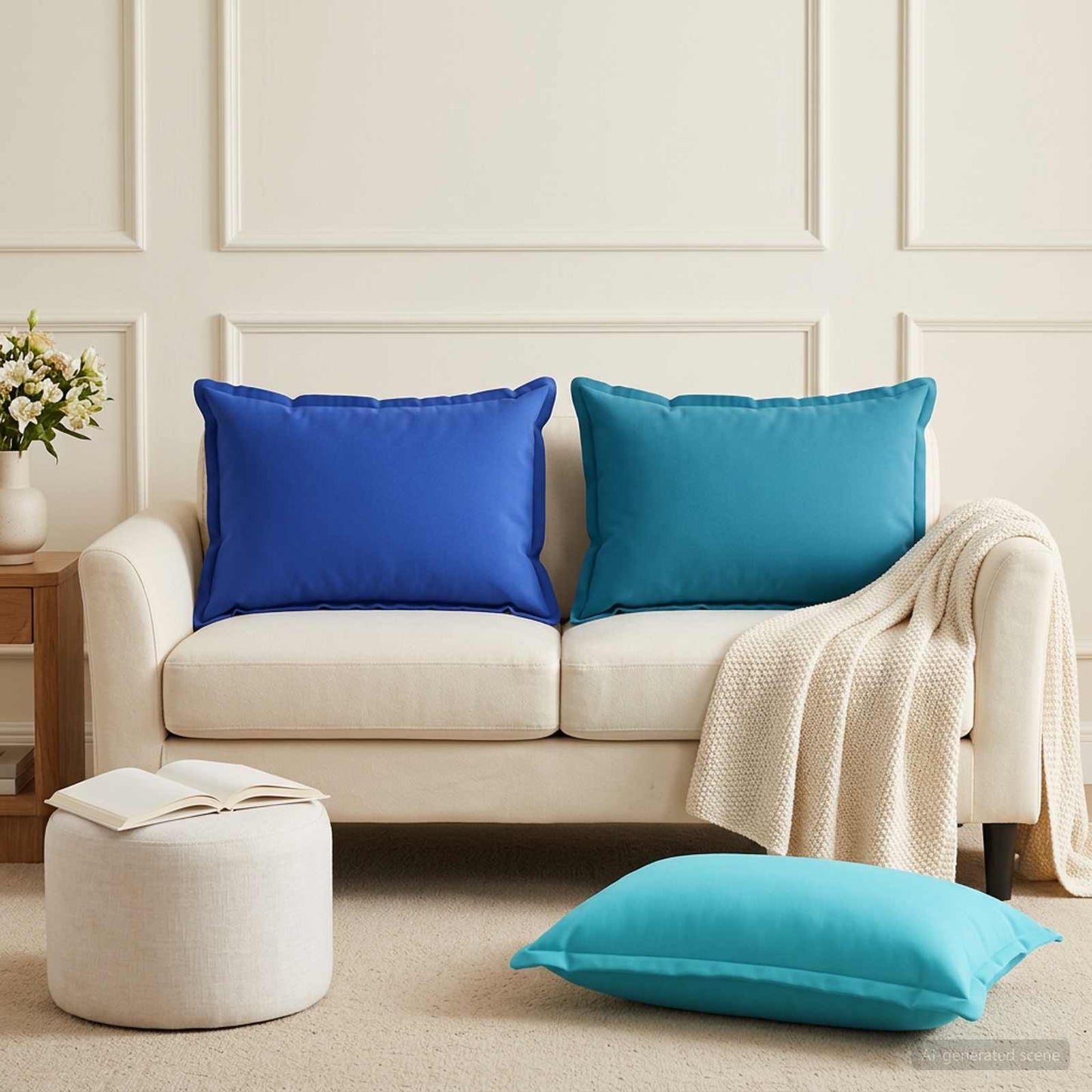Cushion Cover 2 pcs HOUTEN Turquoise 50 x 75 cm Polyester