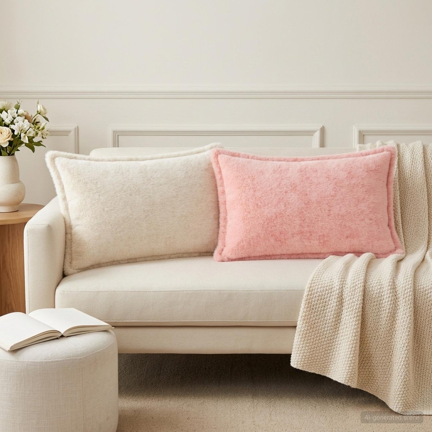 Cushion Cover 6 pcs HOUTEN Pink 50 x 70 cm Faux Rabbit Fur