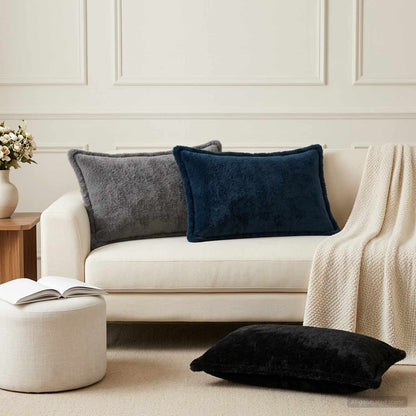 Cushion Cover 6 pcs HOUTEN Black 50 x 70 cm Faux Rabbit Fur