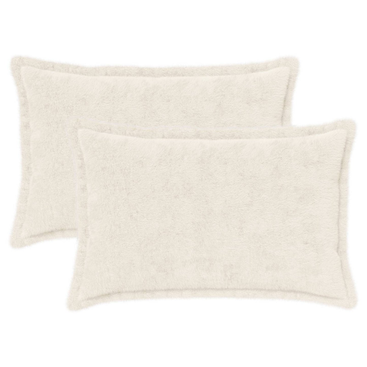 Cushion Cover 2 pcs HOUTEN White 50 x 75 cm Faux Rabbit Fur