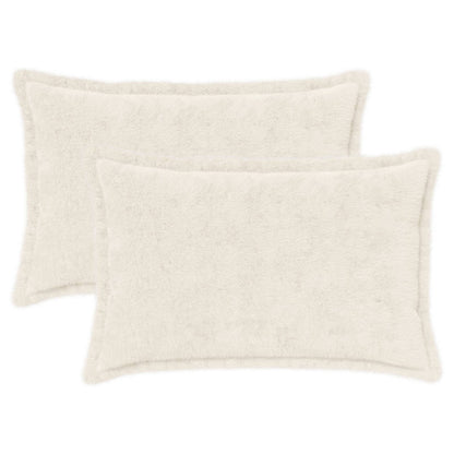 Cushion Cover 2 pcs HOUTEN White 50 x 75 cm Faux Rabbit Fur
