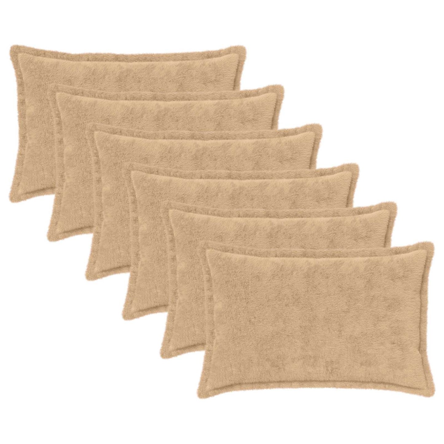 Cushion Cover 6 pcs HOUTEN Cream 50 x 75 cm Faux Rabbit Fur