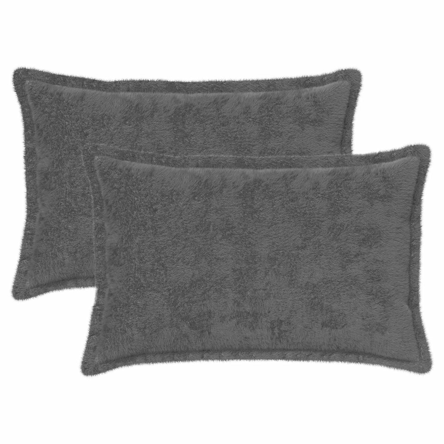 Cushion Cover 2 pcs HOUTEN Dark Grey 50 x 75 cm Faux Rabbit Fur