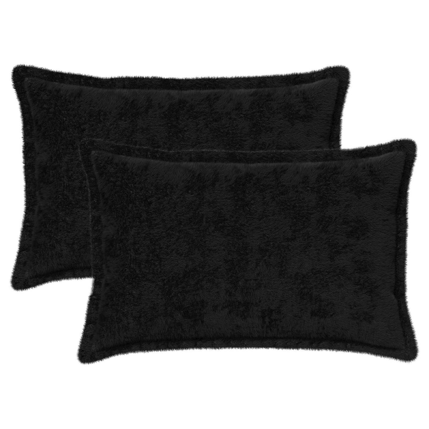 Cushion Cover 2 pcs HOUTEN Black 50 x 75 cm Faux Rabbit Fur