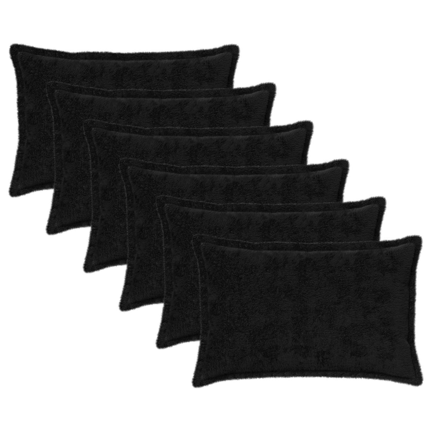 Cushion Cover 6 pcs HOUTEN Black 50 x 75 cm Faux Rabbit Fur