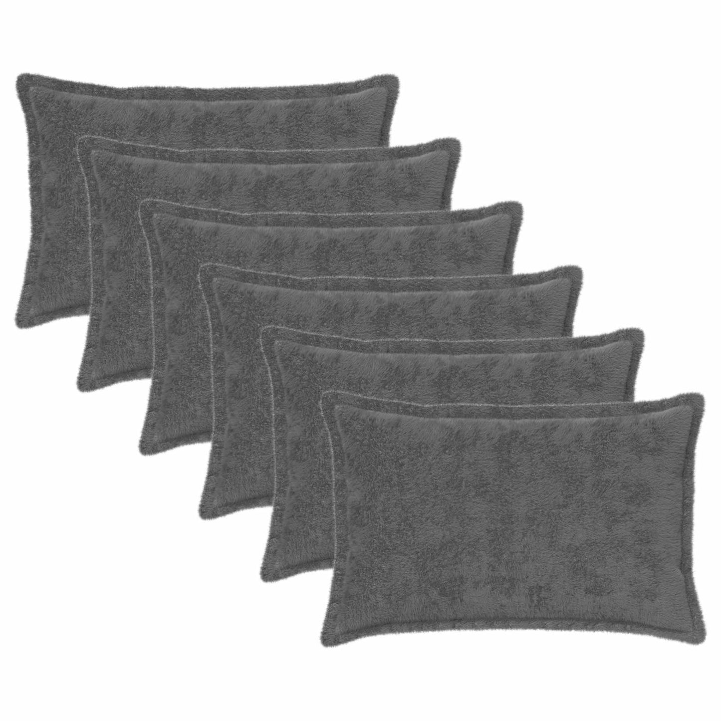 Cushion Cover 6 pcs HOUTEN Dark Grey 50 x 80 cm Faux Rabbit Fur