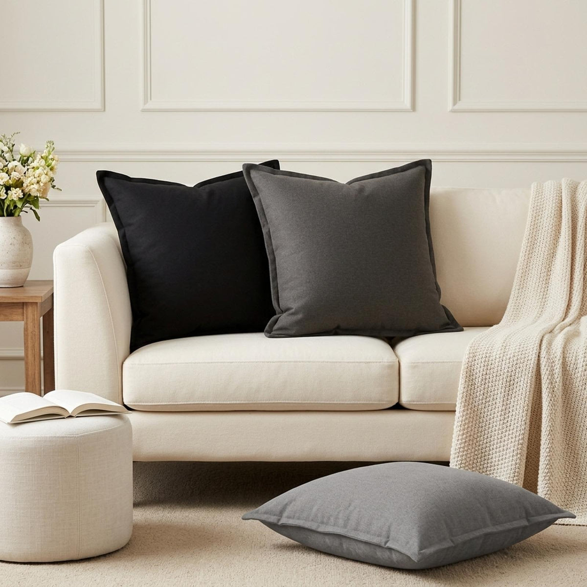 Cushion Cover 6 pcs HOUTEN Black 55 x 55 cm Faux Linen