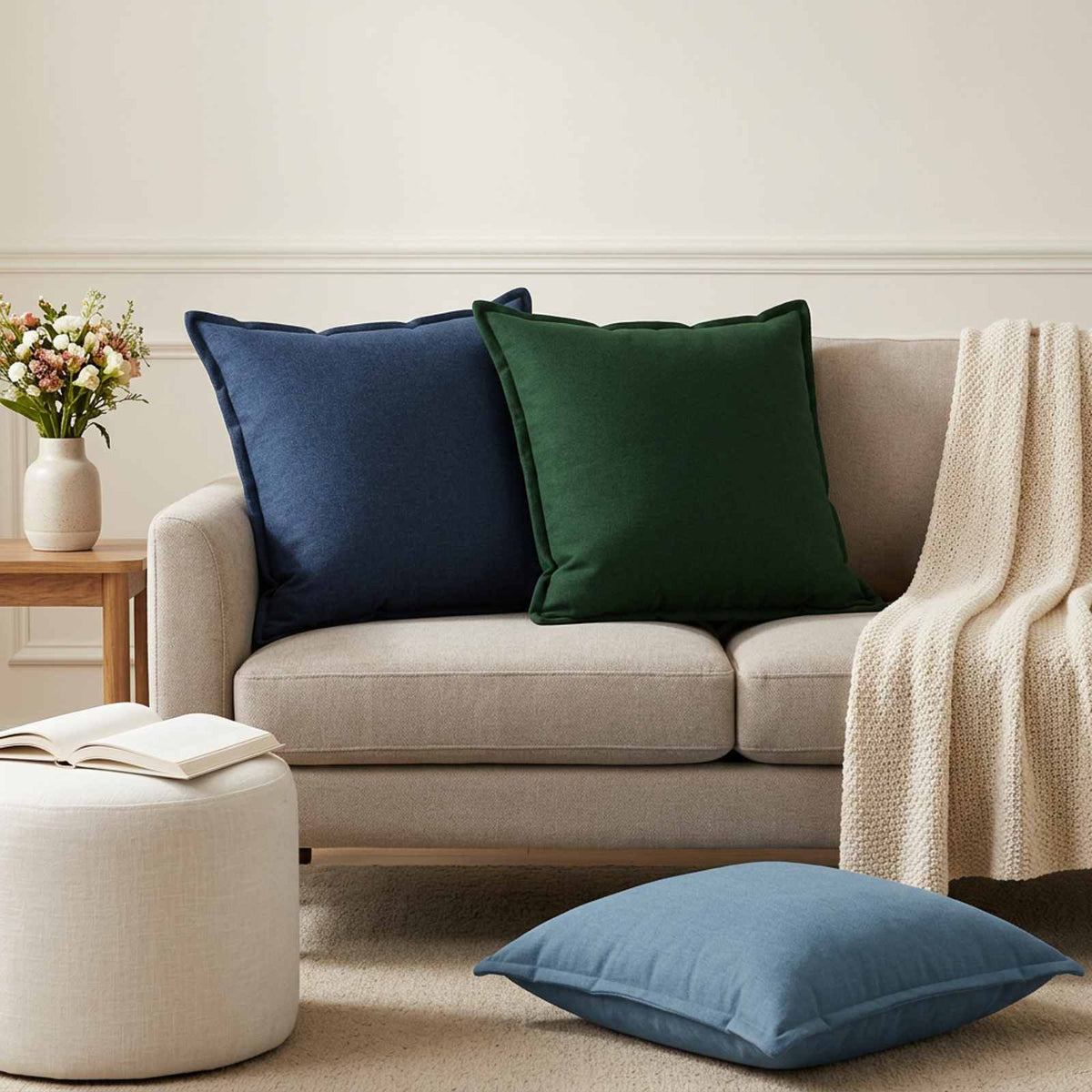 Cushion Cover 6 pcs HOUTEN Dark Green 60 x 60 cm Faux Linen