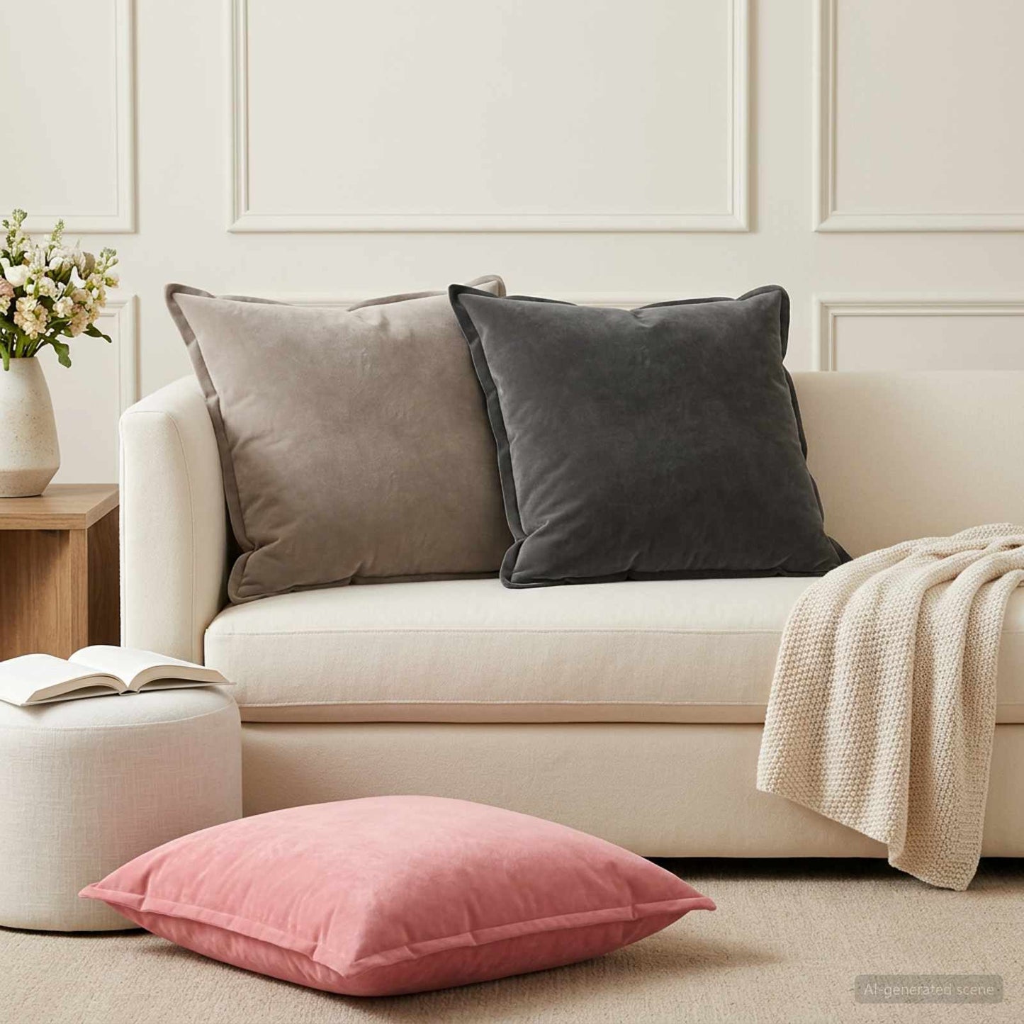 Cushion Cover 2 pcs HOUTEN Dark Grey 55 x 55 cm Velvet