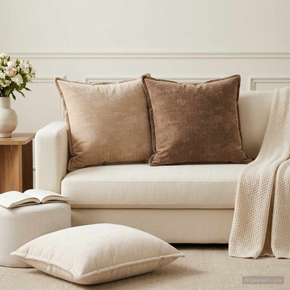 Cushion Cover 2 pcs HOUTEN Brown 60 x 60 cm Chenille Fabric