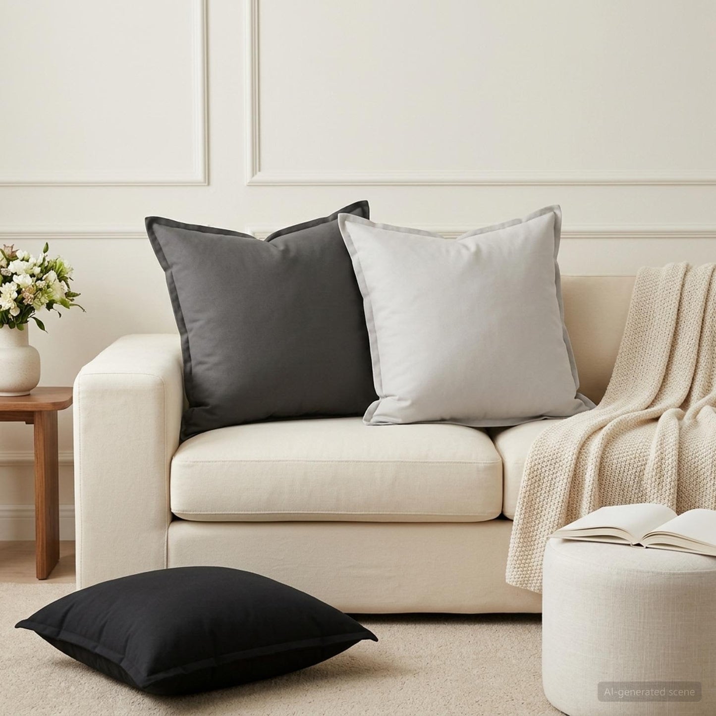 Cushion Cover 2 pcs HOUTEN Anthracite 60 x 60 cm Polyester