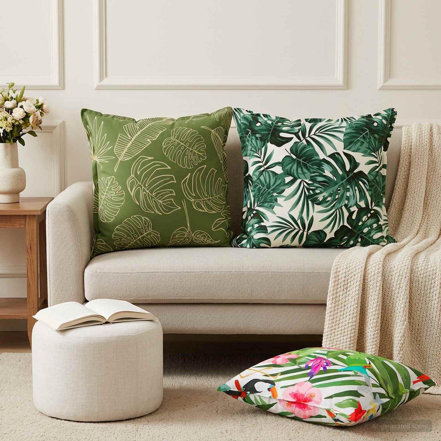 Cushion Cover 2 pcs HOUTEN Leaf Pattern 55 x 55 cm Polyester