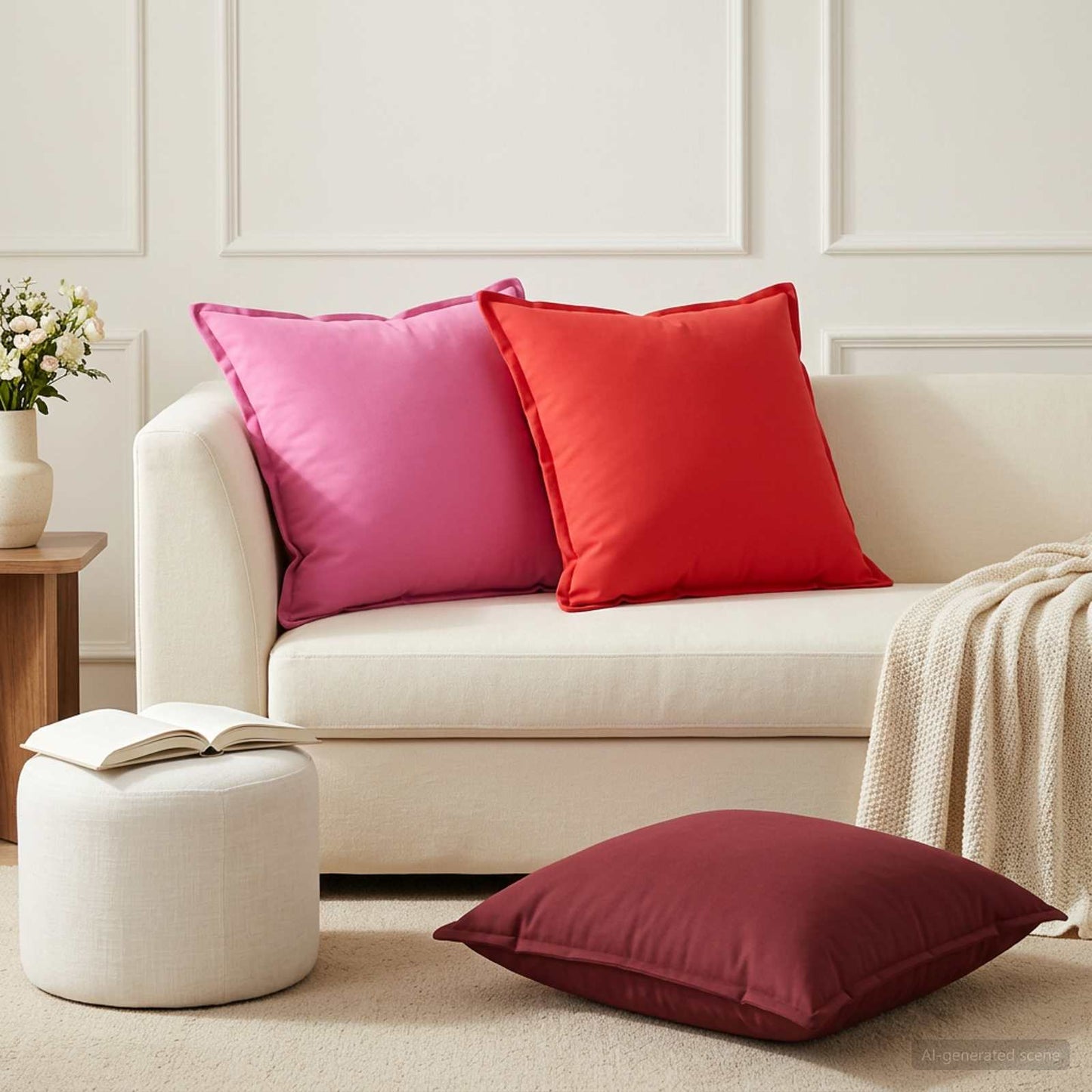 Cushion Cover 2 pcs HOUTEN Wine Red 60 x 60 cm Polyester
