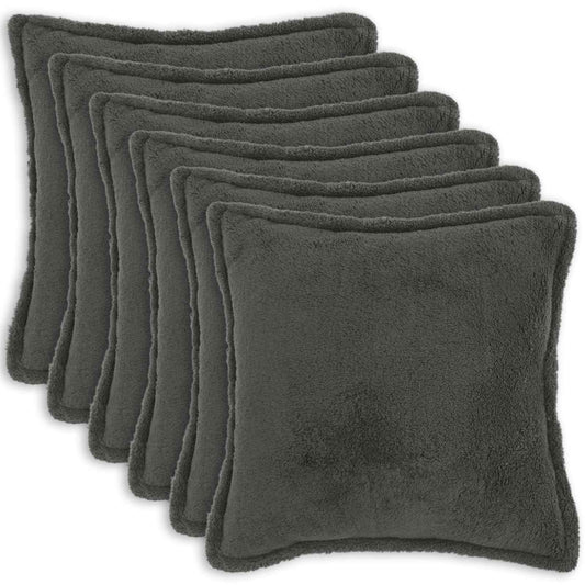 Cushion Cover 6 pcs HOUTEN Dark Grey 55 x 55 cm Bouclé