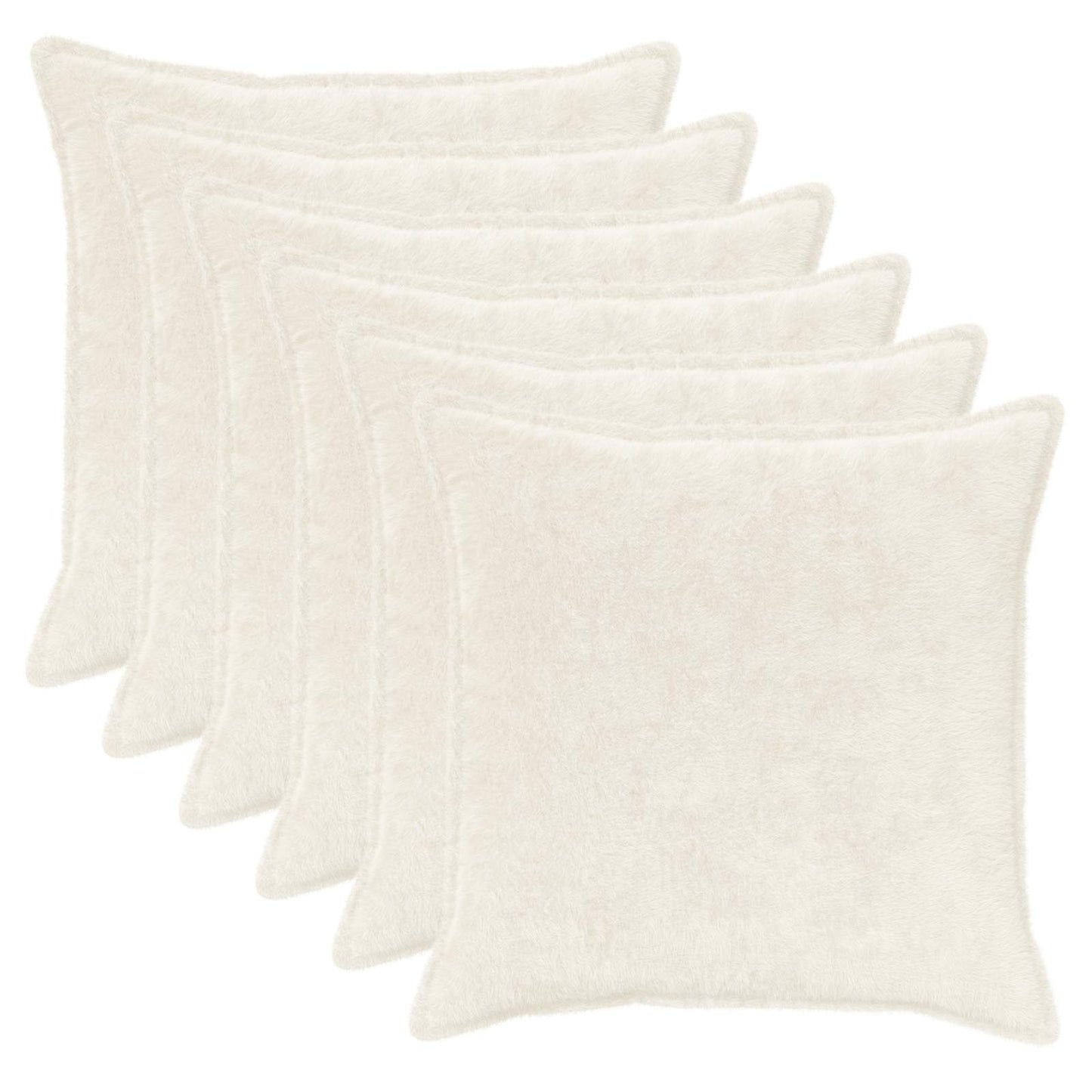 Cushion Cover 6 pcs HOUTEN White 55 x 55 cm Faux Rabbit Fur