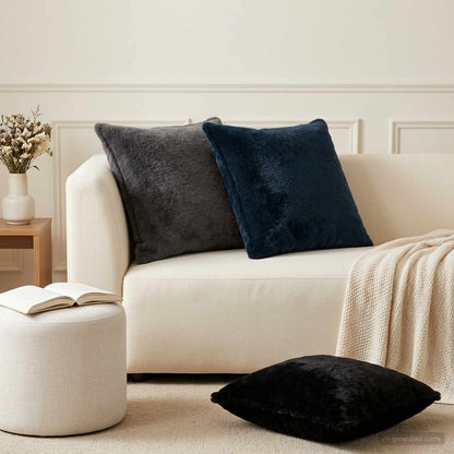 Cushion Cover 6 pcs HOUTEN Navy Blue 60 x 60 cm Faux Rabbit Fur