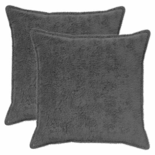 Cushion Cover 2 pcs HOUTEN Dark Grey 55 x 55 cm Faux Rabbit Fur
