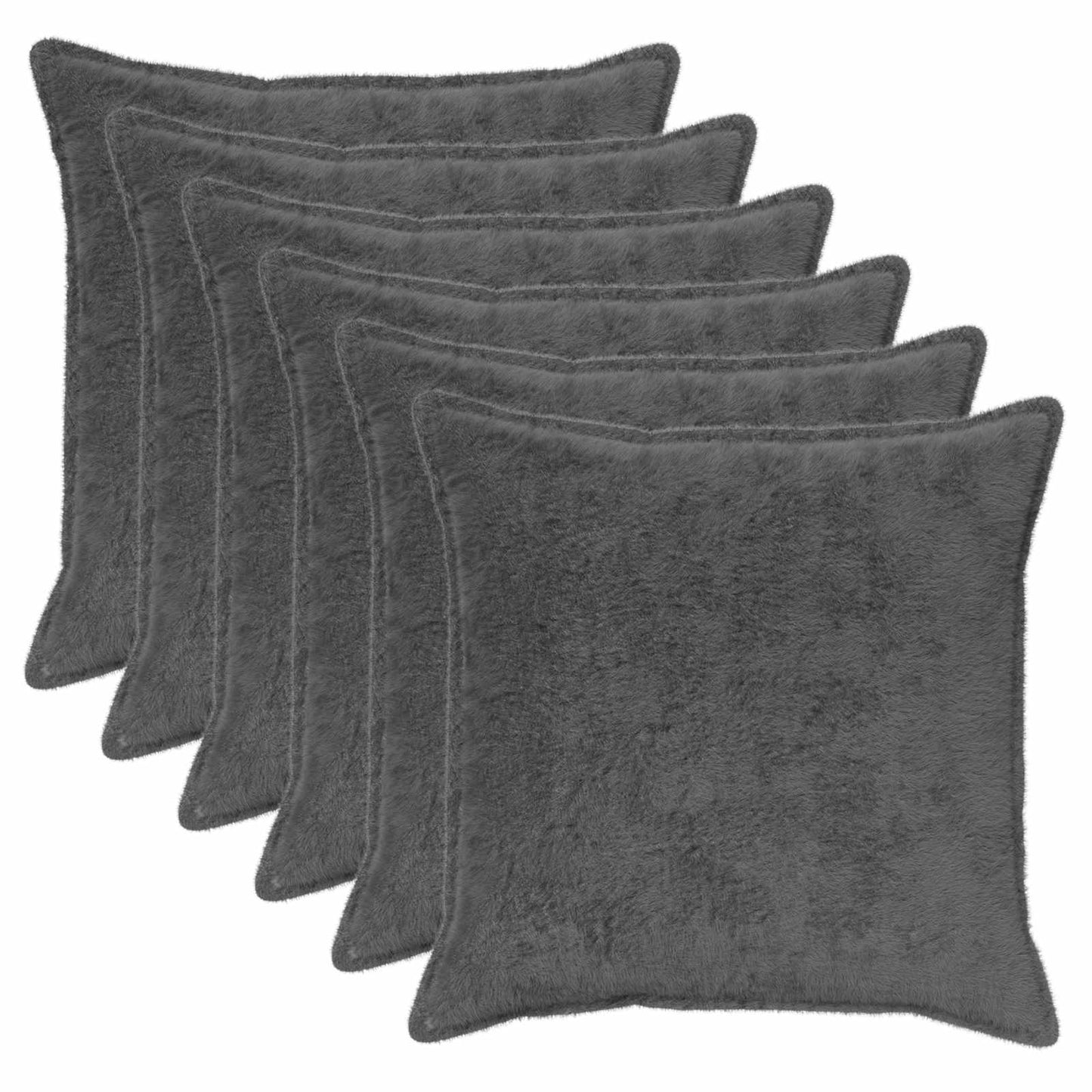 Cushion Cover 6 pcs HOUTEN Dark Grey 60 x 60 cm Faux Rabbit Fur