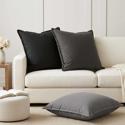 Throw Pillow 2 pcs HOUTEN Dark Grey 70 x 70 cm Faux Linen