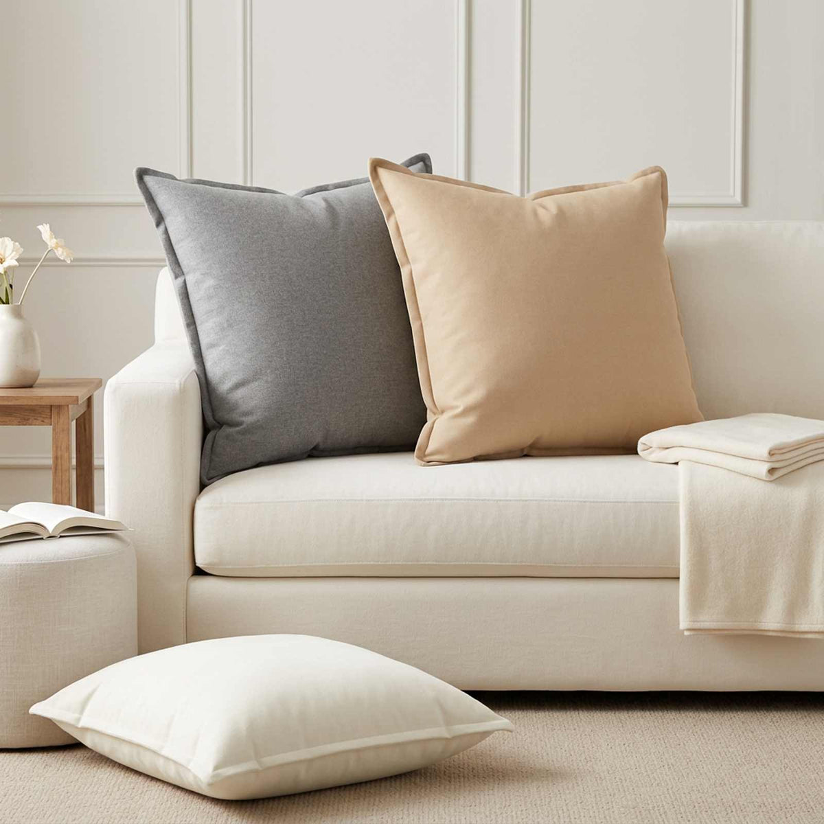 Throw Pillow 2 pcs HOUTEN White 70 x 70 cm Faux Linen