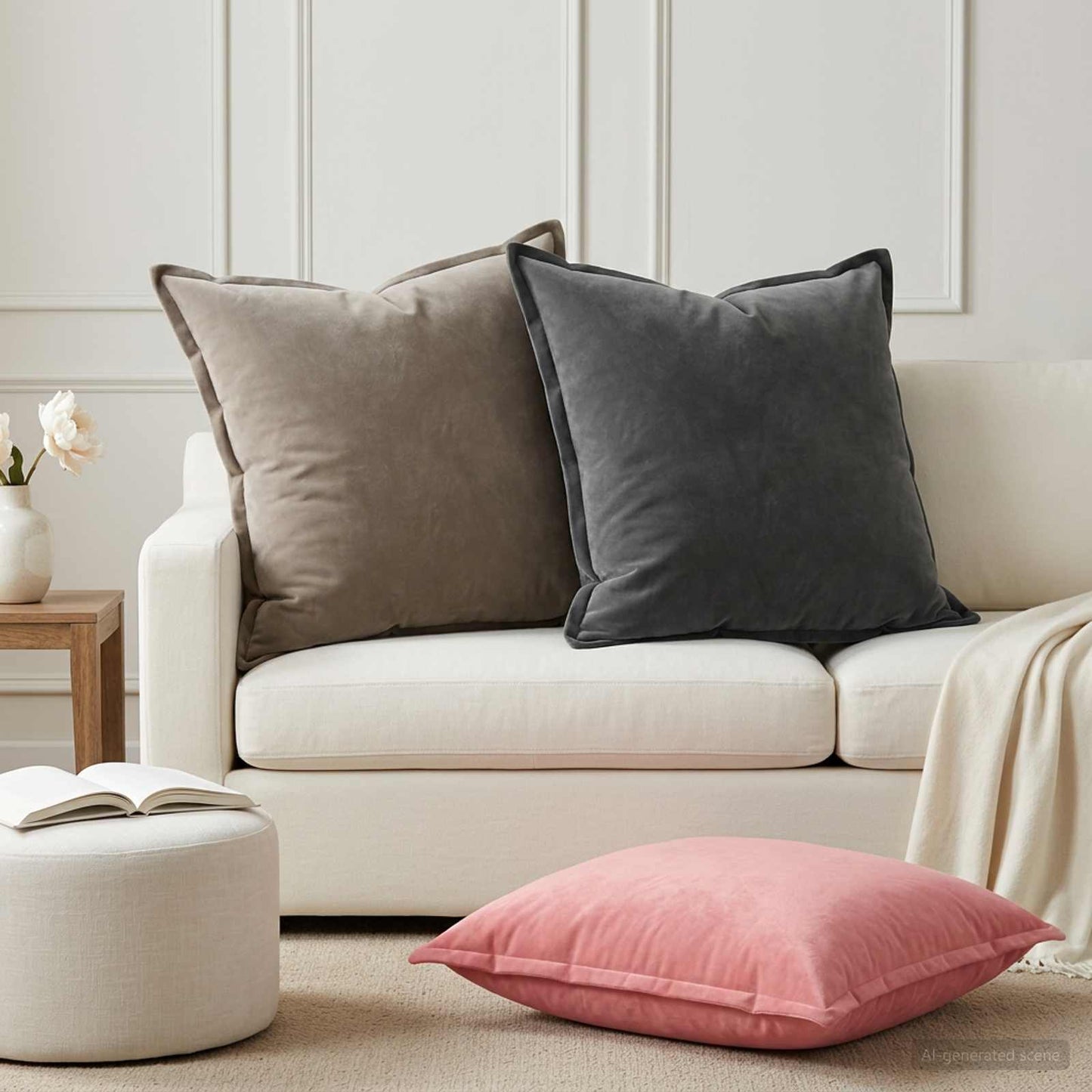 Cushion Cover 2 pcs HOUTEN Dark Grey 80 x 80 cm Velvet