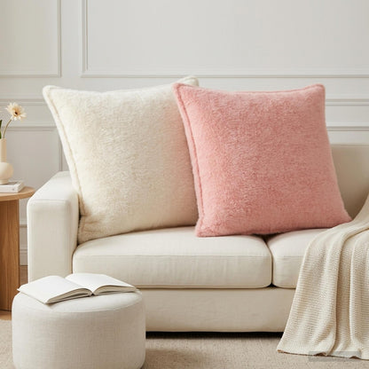 Cushion Cover 2 pcs HOUTEN Pink 80 x 80 cm Faux Rabbit Fur
