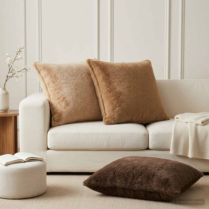Cushion Cover 2 pcs HOUTEN Cream 70 x 70 cm Faux Rabbit Fur
