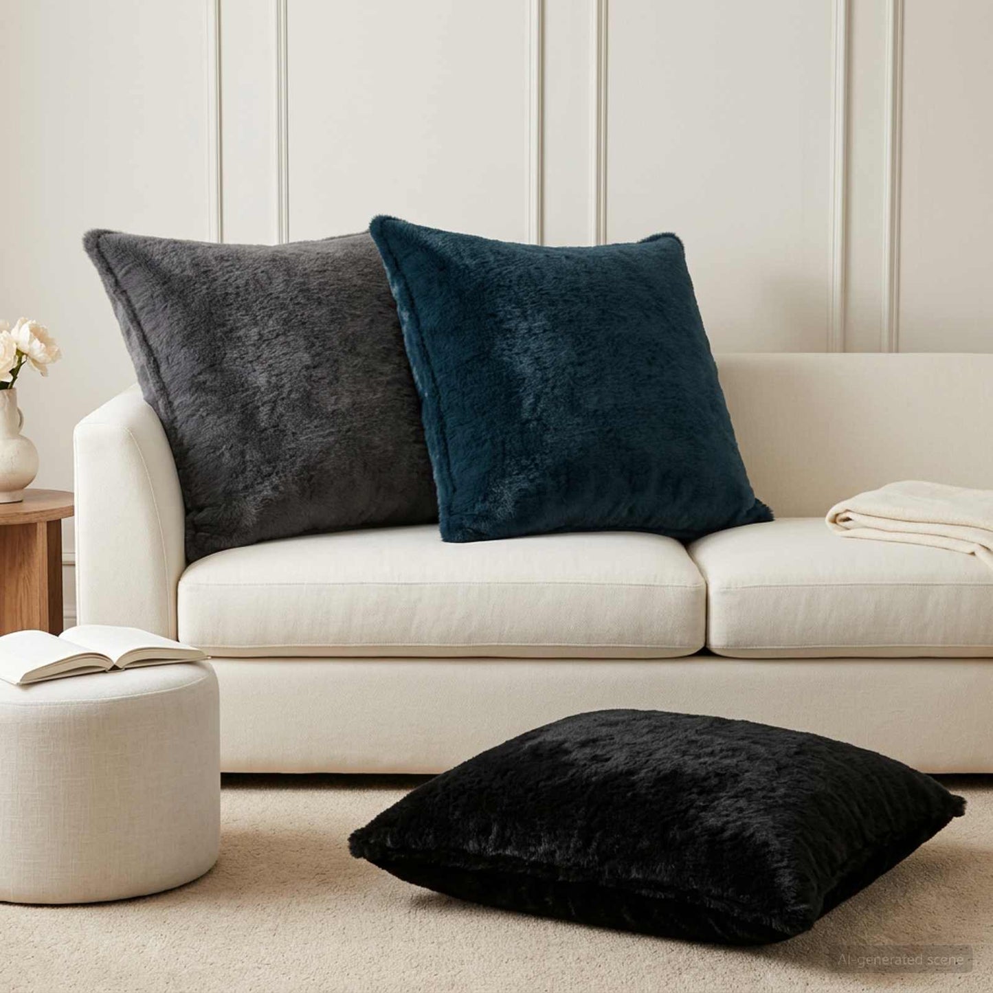 Cushion Cover 2 pcs HOUTEN Black 80 x 80 cm Faux Rabbit Fur