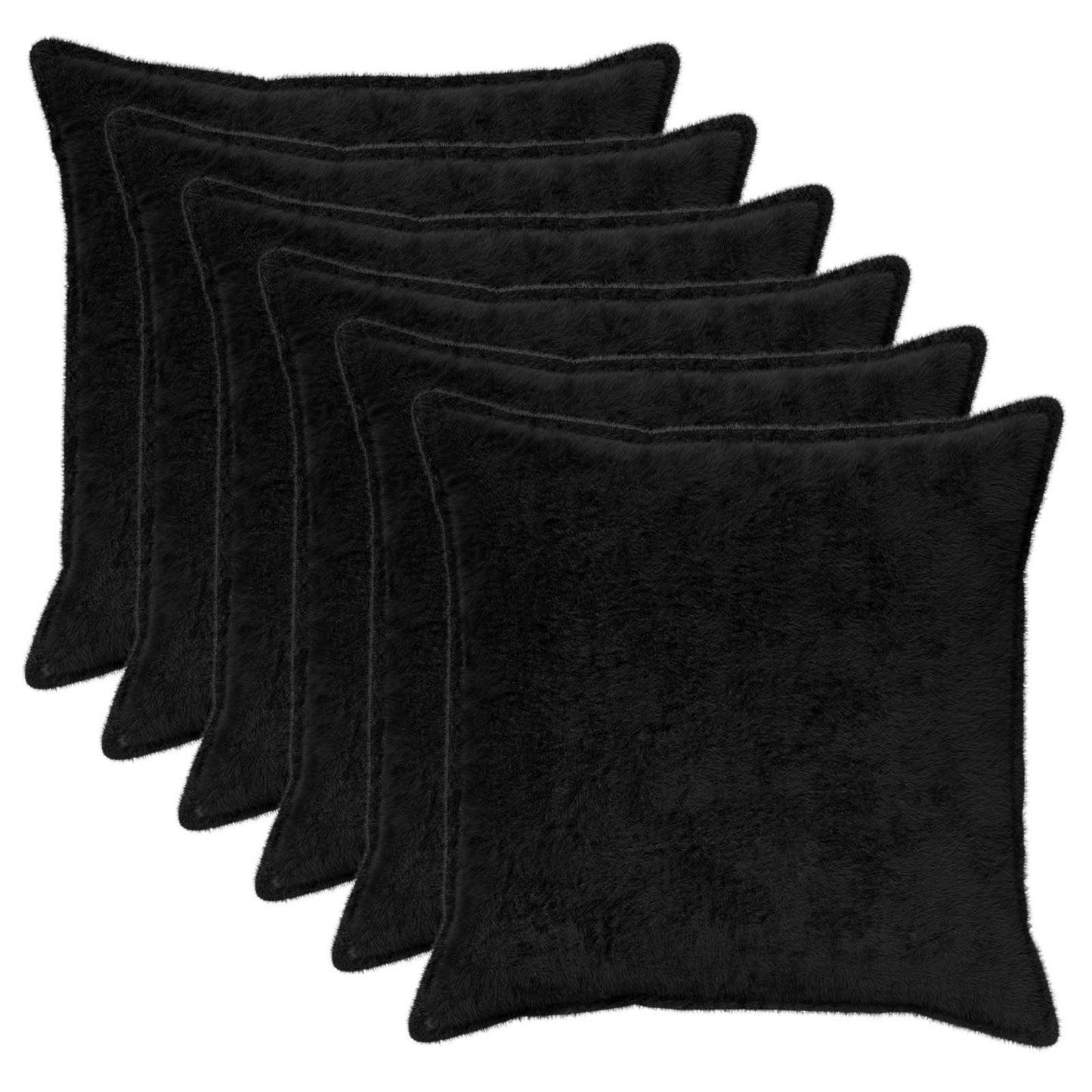 Cushion Cover 6 pcs HOUTEN Black 65 x 65 cm Faux Rabbit Fur