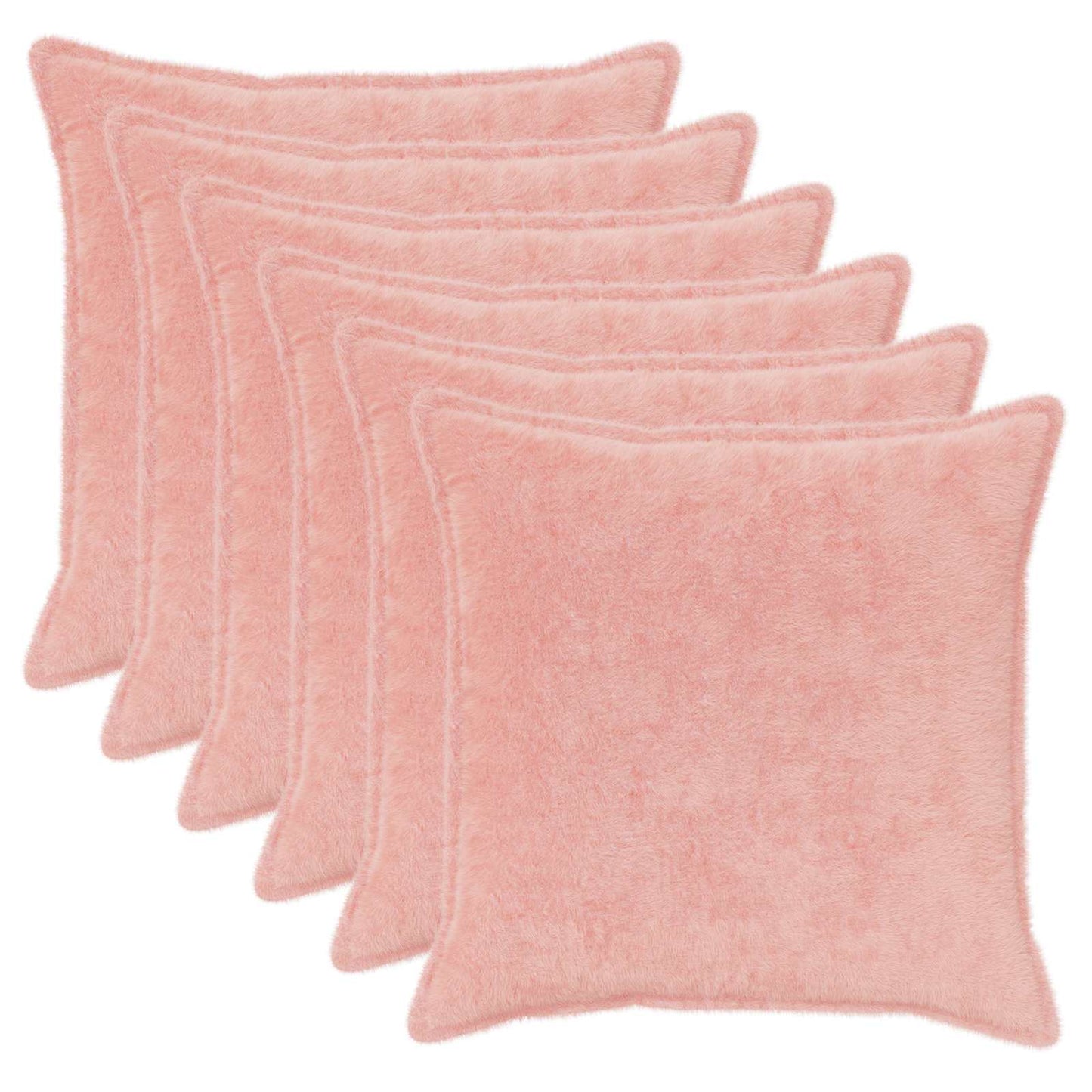 Cushion Cover 6 pcs HOUTEN Pink 70 x 70 cm Faux Rabbit Fur