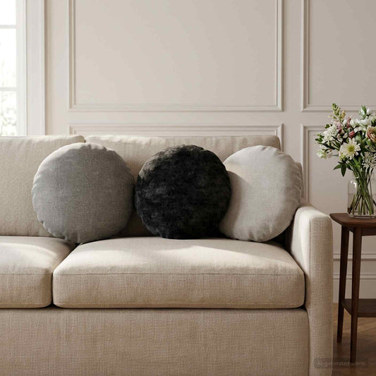Throw Pillow 6 pcs HEERLEN Dark Grey Dia. 40 cm Chenille Fabric