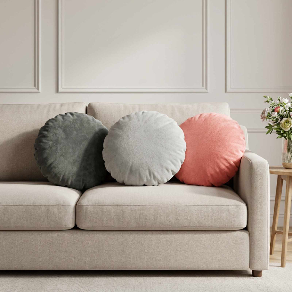 Cushion Cover 6 pcs HEERLEN Light Grey Dia. 40 cm Flannel