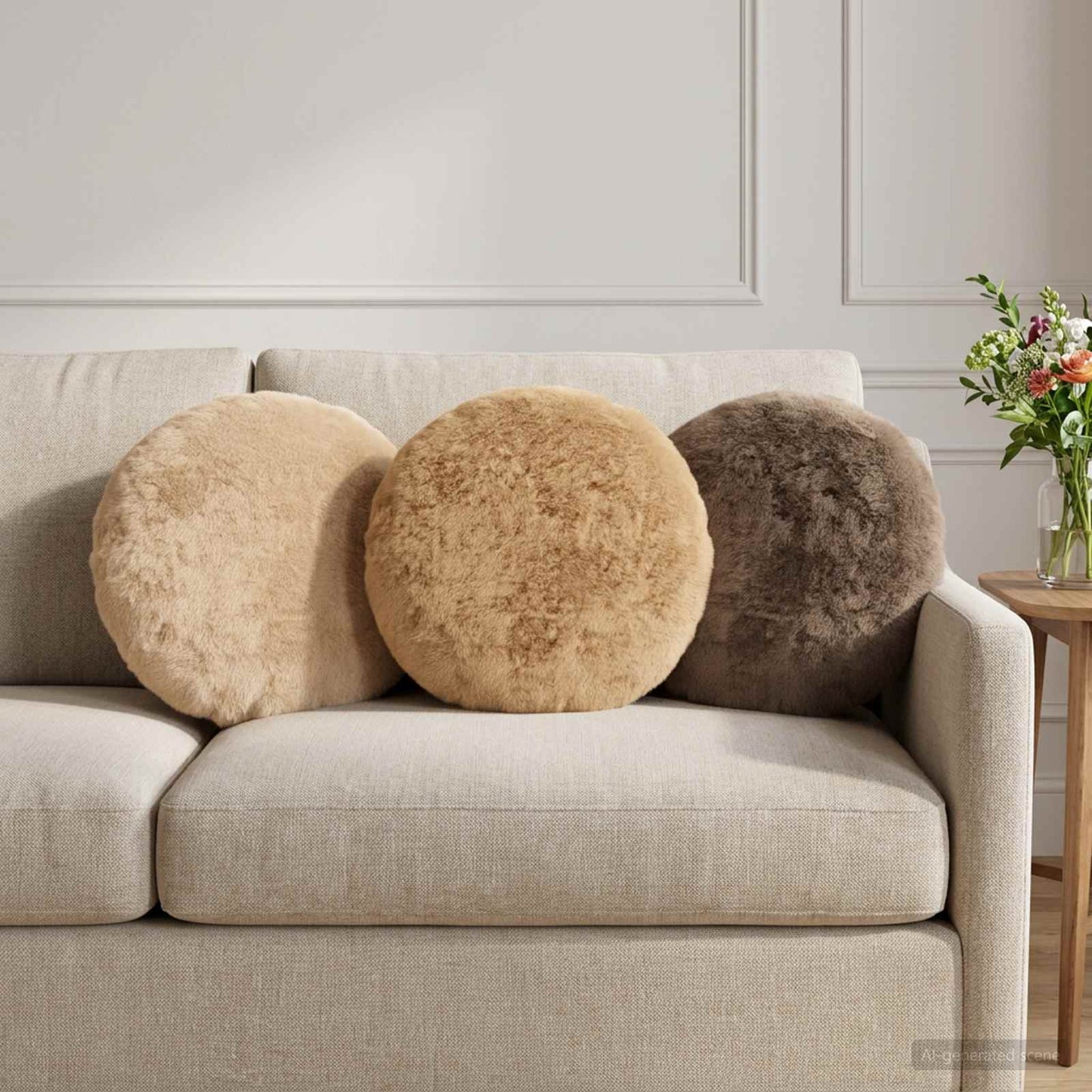 Cushion Cover 2 pcs HEERLEN Light Brown Ø 40 cm Faux Rabbit Fur
