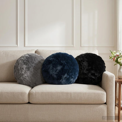 Cushion Cover 2 pcs HEERLEN Black Ø 40 cm Faux Rabbit Fur