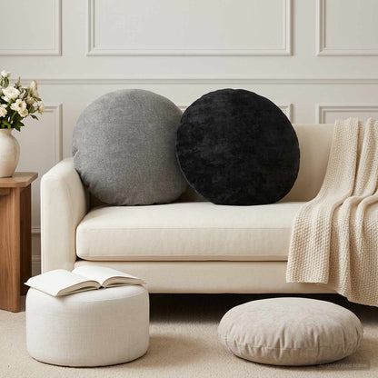 Cushion Cover 2 pcs HEERLEN Dark Grey Ø 60 cm Chenille Fabric