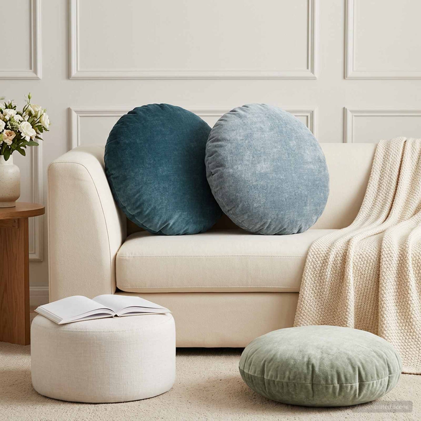 Cushion Cover 2 pcs HEERLEN Blue Ø 50 cm Chenille Fabric