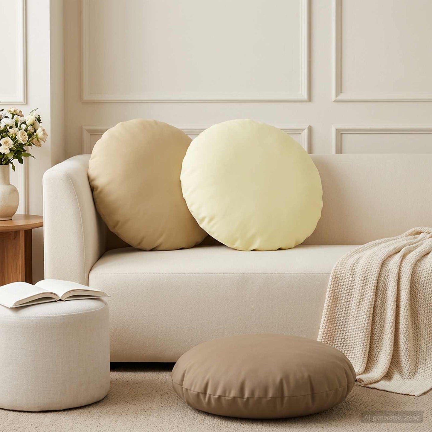Cushion Cover 2 pcs HEERLEN Beige Ø 50 cm Polyester
