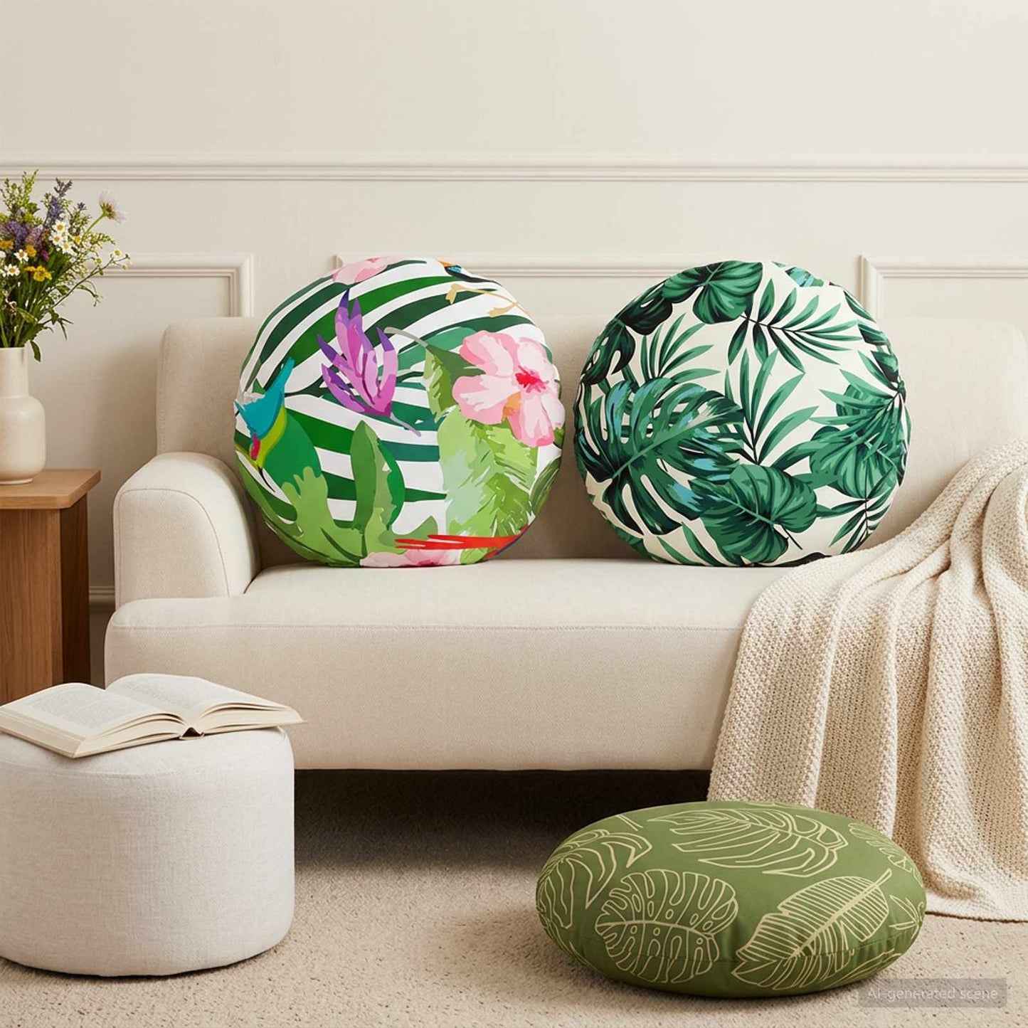 Cushion Cover 2 pcs HEERLEN Leaf Design Ø 60 cm Polyester