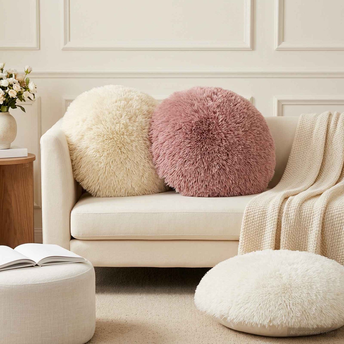 Cushion Cover 2 pcs HEERLEN White Ø 60 cm PV Fleece