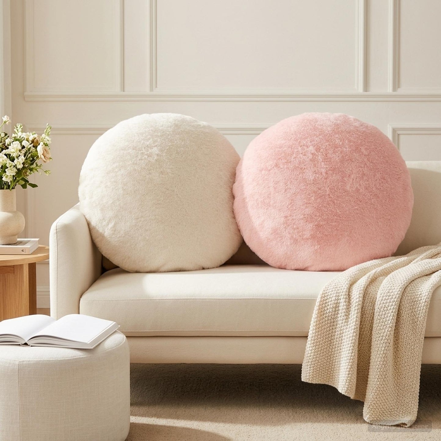 Cushion Cover 2 pcs HEERLEN White Ø 50 cm Faux Rabbit Fur